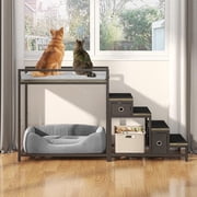 Dog Window Perch with Steps, Dog Bunk Bed Cat Windows Perch with Couch and 2 Fabric Drawer, Pet Bed and Pet Srairs Sets, Indoor Pet Furniture, Gray