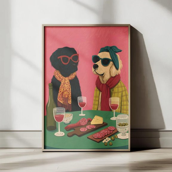 Dog Wine Night Chic Unframed Paper Print