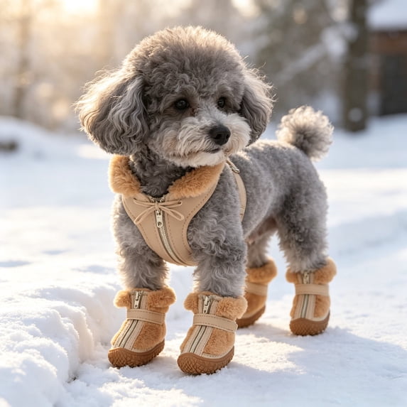 Dog Winter Booties Small Dog Paw Protective Shoes Antiâ Pet Winter Boots With Fuzzy Lining Adjustable Strap Zipper Closure For Cold Weather Outdoor Walking