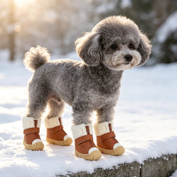 Dog Winter Booties Small Dog Paw Protective Shoes Antiâ Pet Winter Boots With Fuzzy Lining Adjustable Strap Zipper Closure For Cold Weather Outdoor Walking
