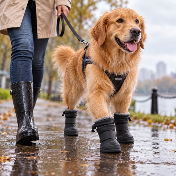 Dog Winter Boots Waterproof Dog Paw Protectors Secure Strap Dog Rain ...