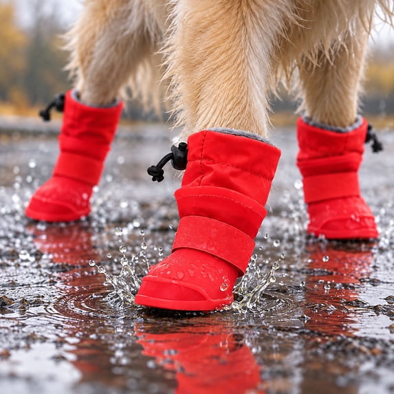 Dog Winter Boots Waterproof Dog Paw Protectors Secure Strap Dog Rain ...
