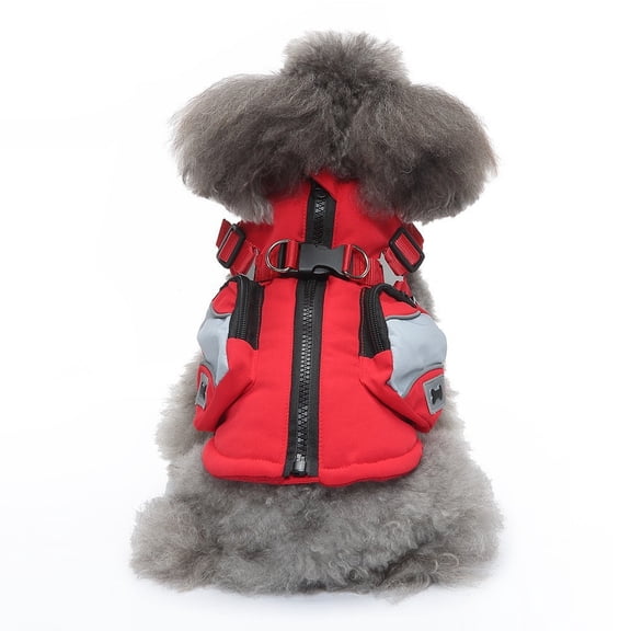 Dog Winter Clothes with 2 Pockets & Reflective Strips, Sport Harness Zip-Up Vest, Fleece Lined Jacket for Small Medium Dogs, Safe Night Walking Apparel red S 4.4-5.5 lbs