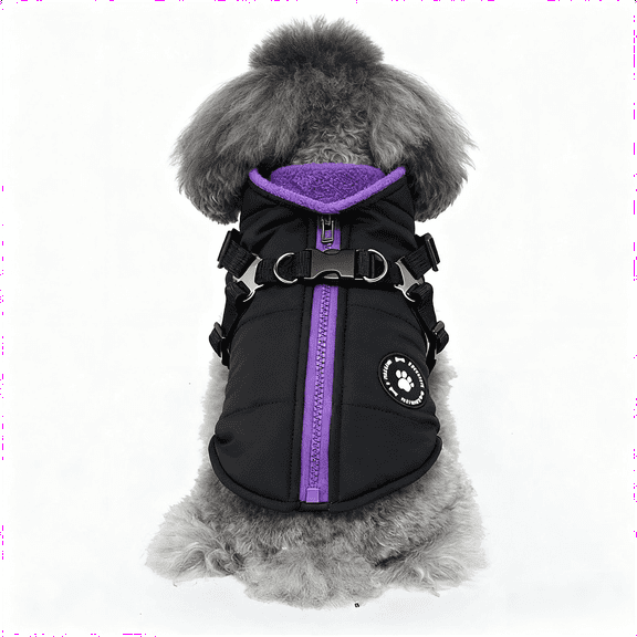 Dog Winter Clothes with Leash Loop, Sherpa Lined Zip-Up Vest No Harness Needed, Warm Fleece-Lined Dog Jacket for Small Medium Large Dogs black