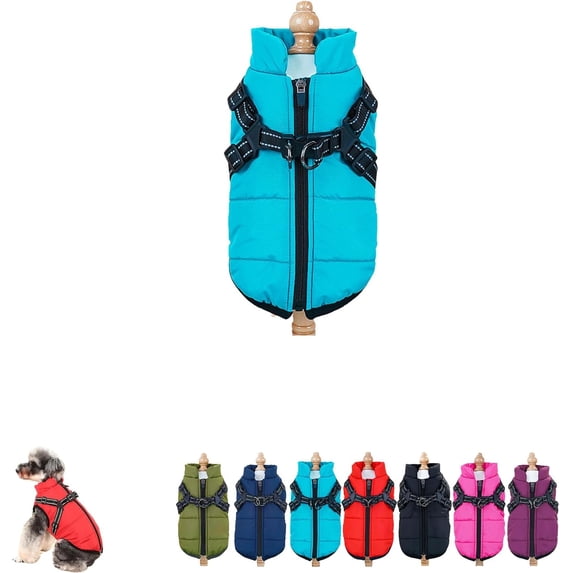 Dog Winter Coat, 3 in 1 Winter Jacket for Dogs, Furry Dog Jacket with Harness, Waterproof Windproof DogSnow Jacketwith Zipper, for Small Medium Large Dogs/Cats (Blue,5XL)