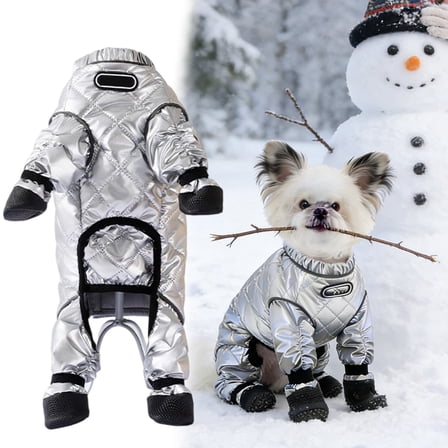 Dog Winter Coat with Attached Boots, Quilted Insulated Full Body Suit for Small Medium Dogs, Waterproof Reflective Puppy Snow Outfit for Outdoor Walking(M)