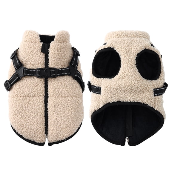 Dog Winter Coat Built-In Harness Warm Wind Resistant Windproof for Frenchie(Beige,XL)