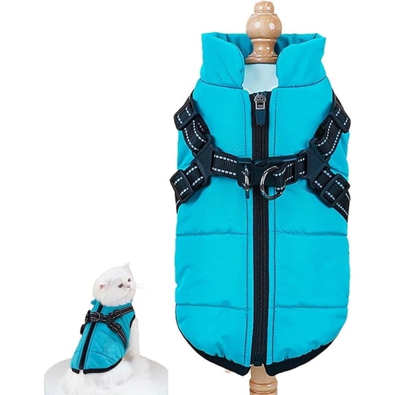 Dog Winter Coat with Harness, 3 in 1 Winter Jacket, Waterproof Windproof Dog Jacket with Zipper, Small Cat Coat with Harness, for Small Medium Large Cats (Black)