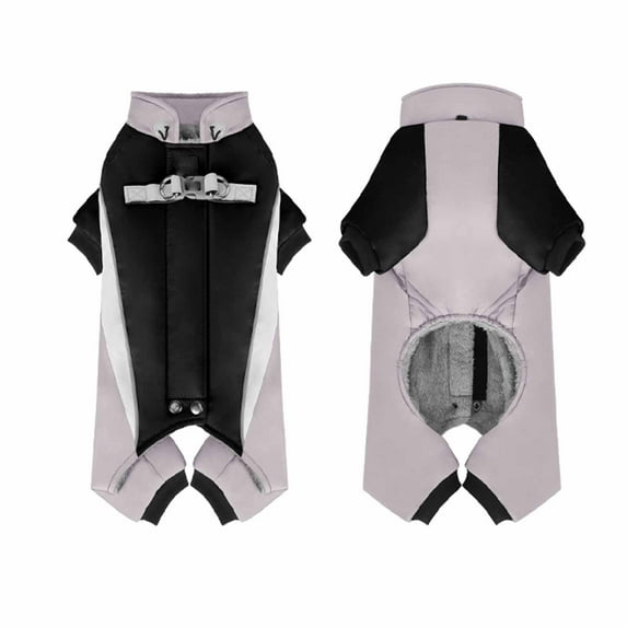 Dog Winter Coat Pet Warm Jacket,Adjustable Waterproof 4 Legs Pet Jumpsuit with D-Ring & Reflective Strips for Small to Large Dogs Black