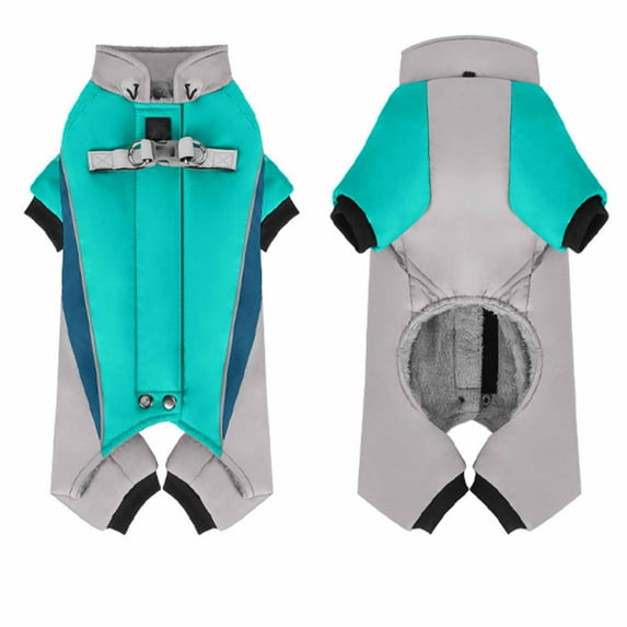 Dog Winter Coat Pet Warm Jacket,Adjustable Waterproof 4 Legs Pet Jumpsuit with D-Ring & Reflective Strips for Small to Large Dogs Light Blue