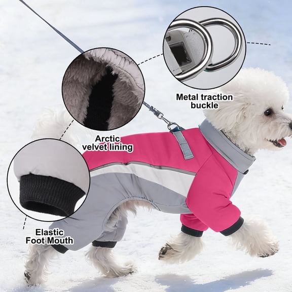 Dog Winter Coat Pet Warm Jacket,Adjustable Waterproof 4 Legs Pet Jumpsuit with D-Ring & Reflective Strips for Small to Large Dogs (Pink, M)