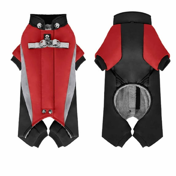 Dog Winter Coat Pet Warm Jacket,Adjustable Waterproof 4 Legs Pet Jumpsuit with D-Ring & Reflective Strips for Small to Large Dogs Wine