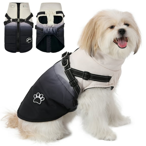 Dog Winter Coat, Pet Warm Jacket with Reflective Adjustable Harness, Waterproof Windproof Dog Vest Winter Coat with Zipper for Small Medium Large Dogs,Dark Grey,XS