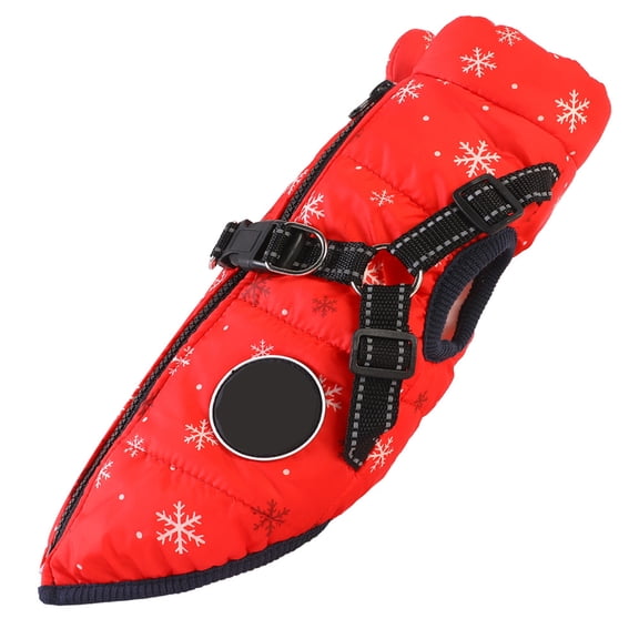 Dog Winter Coat, Warm Dog Jacket Reflective Adjustable Fleece Vest with Harness Built in, Waterproof Windproof Pet Snow Jacket Snowsuit with Zipper for Small Medium Dogs(Vermilion,3XL)