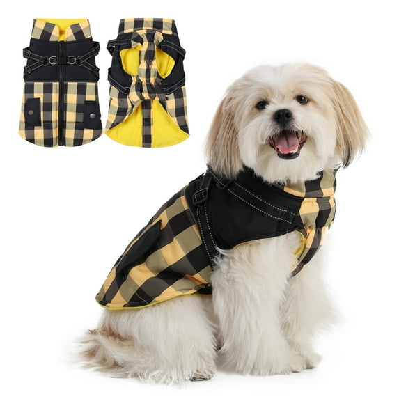 Dog Winter Coat, Waterproof Warm Dog Vest with D-ring, Reflective Dog Harness Jacket for Small Medium Dogs,Yellow,L
