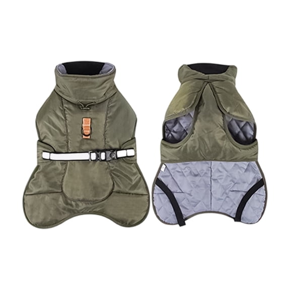 Dog Winter Coat, Waterproof Warm Jacket with Harness Built in, Reflective Cold Weather Doggie Vest, Windproof Turtleneck Pet Snowsuit, Adjustable Puffer Jacket for Large Dogs Army Green XL