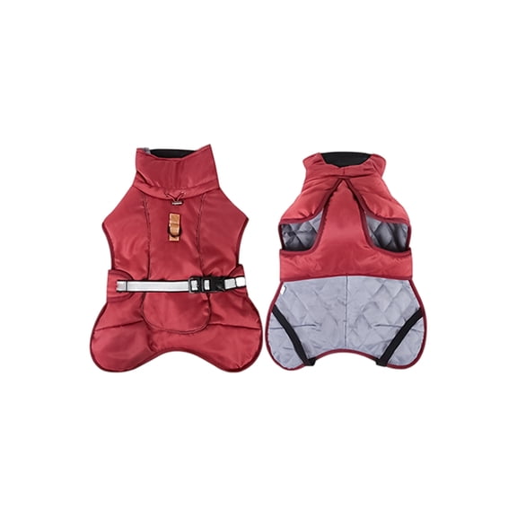 Dog Winter Coat, Waterproof Warm Jacket with Harness Built in, Reflective Cold Weather Doggie Vest, Windproof Turtleneck Pet Snowsuit, Adjustable Puffer Jacket for Large Dogs Wine XL