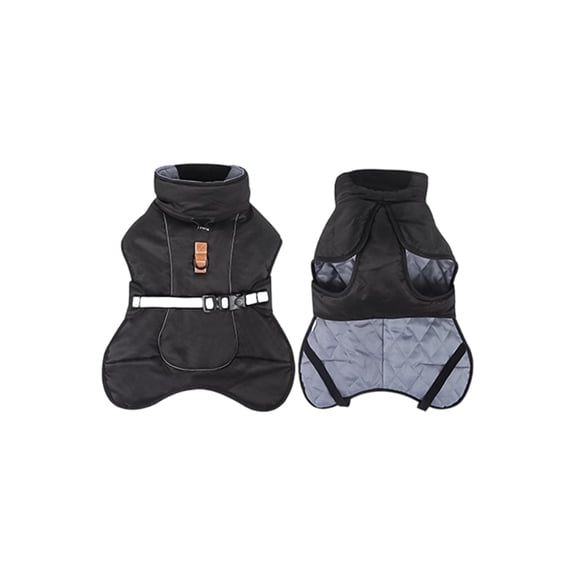Dog Winter Coat, Waterproof Warm Jacket with Harness Built in, Reflective Cold Weather Doggie Vest, Windproof Turtleneck Pet Snowsuit, Adjustable Puffer Jacket for Large Dogs Black XL