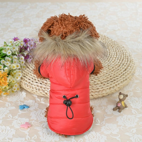 Dog Winter Coat Windproof Small Dog Hoodie Jacket Snowproof Puppy Parka Snowsuit Warm Cat Apparel Outdoor Pets Clothes Outfits (Red,XL)