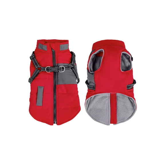 Dog Winter Coat Windproof Stand Collar Cotton Jacket Reflective Thickened Warm Pet Apparel for Small Dogs Red S
