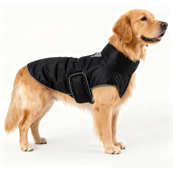 Dog Winter Coat with Fleece Lining and Reflective Stand Collar for Medium and Large Breeds