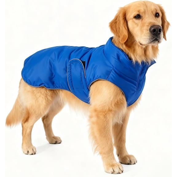 Dog Winter Coat with Fleece Lining and Reflective Stand Collar for Medium and Large Breeds