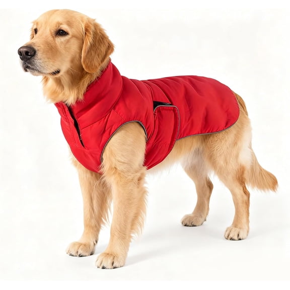 Dog Winter Coat with Fleece Lining and Reflective Stand Collar for Medium and Large Breeds