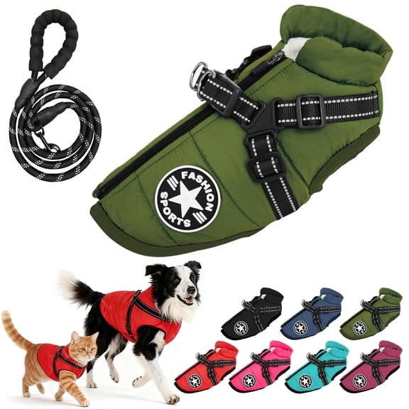 Dog Winter Coat with Harness, 3-in-1 Windproof Jacket for Small, Medium & Large Dogs/Cats