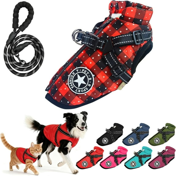 Dog Winter Coat with Harness, 3 in 1 Winter Jacket, Windproof Dog Jacket with Zipper for Small Medium Large Dogs/Cats