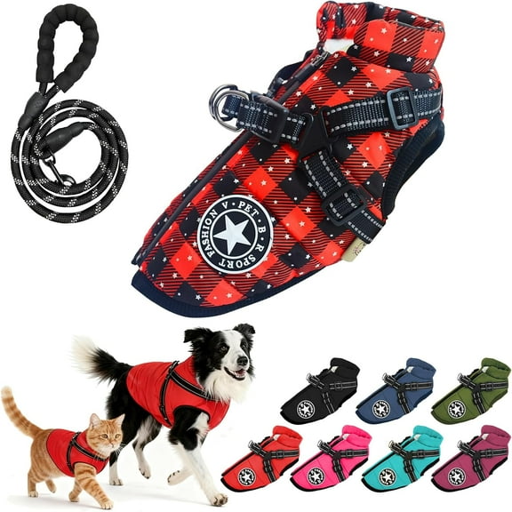 Dog Winter Coat with Harness, 3 in 1 Winter Jacket, Windproof Dog Jacket with Zipper for Small Medium Large Dogs/Cats