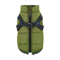 Dog Winter Coat with Harness, Warm Cotton Ski Jacket for Hiking 1 Pack, Windproof Cold Weather Vest for Outdoor Adventure Army Green 20.5 Inch