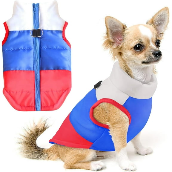 Dog Winter Coat with Leash Pet Cat Patchwork Padded Puppy Vest Jacket Chihuahua Costumes Clothes