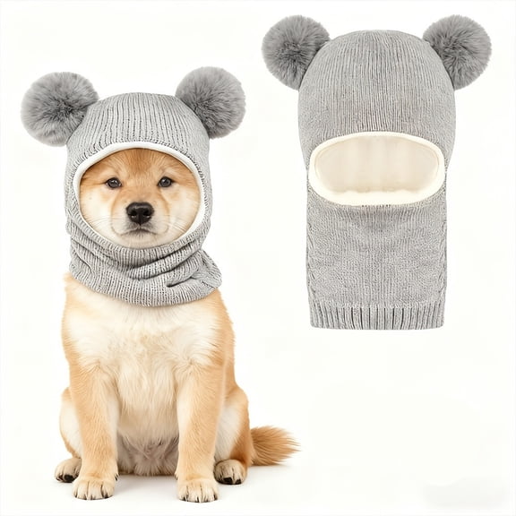 Dog Winter Hat & Snood for Medium Large Dogs - Adjustable Knitted Pet Ear Warmer with Brim, Soft Breathable Polyester for All Year Round Outdoor Walking Protection, Black/Pink/Beige/Gray