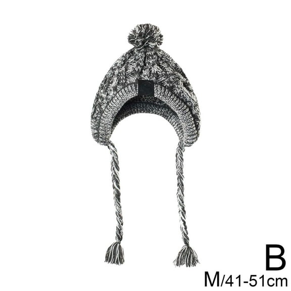 Dog Winter Hat with Pom Pom Knit Beanie for Dogs Warm Cable Knit Ear Flap Cap Grey