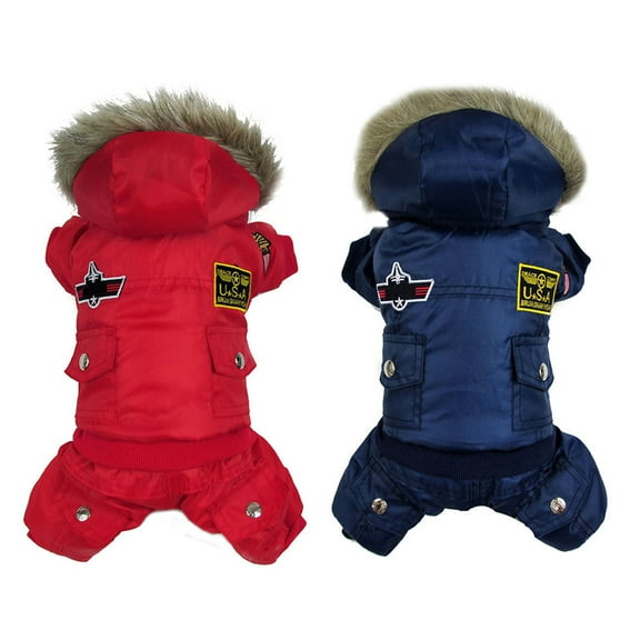 Dog Winter Jacket 4 Legs Covered Dog Hooded Coat, Pet Dog Warm Snowsuit Clothes Waterproof Windproof Airman Fleece Winter Coat Puppy Apparel Cold Weather Dog Jacket