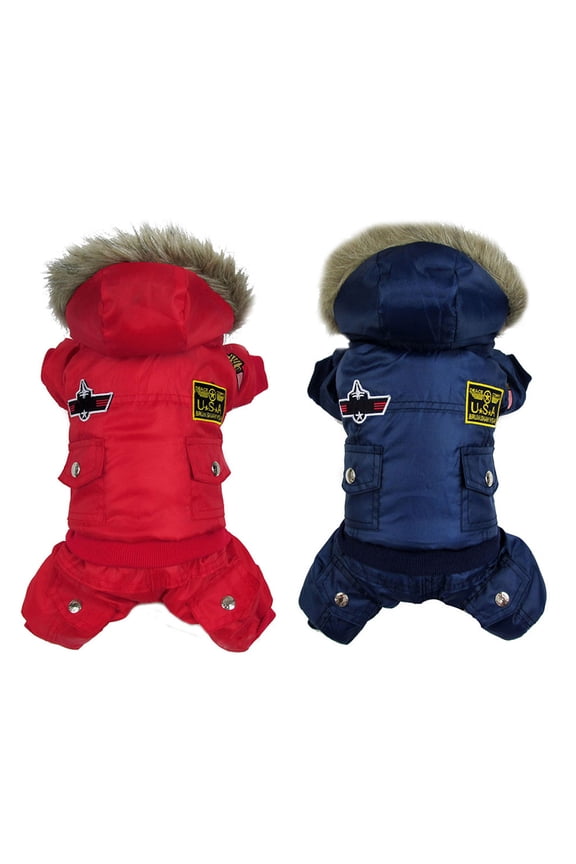 Dog Winter Jacket 4 Legs Covered Dog Hooded Coat, Pet Dog Warm Snowsuit Clothes Waterproof Windproof Airman Fleece Winter Coat Puppy Apparel Cold Weather Dog Jacket