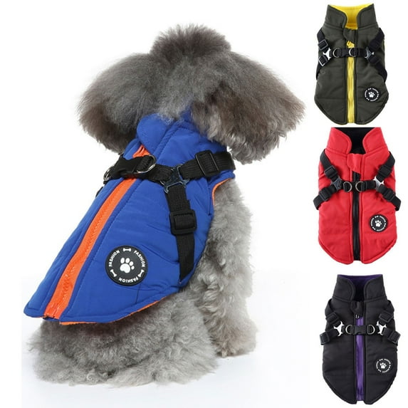 Dog Winter Jacket with Built-in Harness, Waterproof Warm Padded Vest, Adjustable Zipper Coat for Small and Medium Dogs ,Red XS