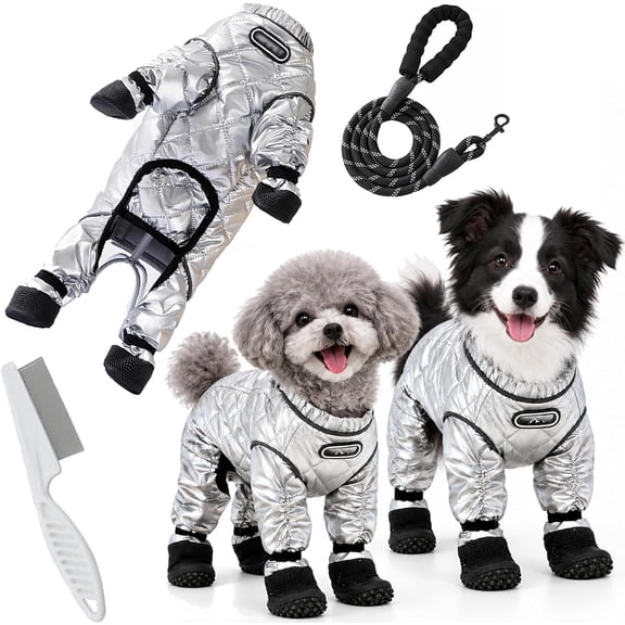 Dog Winter Waterproof Full Body Suit with Boots, Dog Snowsuit, Waterproof Insulated Winter Coat, Reflective Paw Protection, Leash Ring