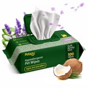 Petazy XL Extra Thick Dog Wipes for Paws, Butt, Ears & Eyes, 100 Count, Lavender, Hypoallergenic Deodorizing Wipes, Plant-Based