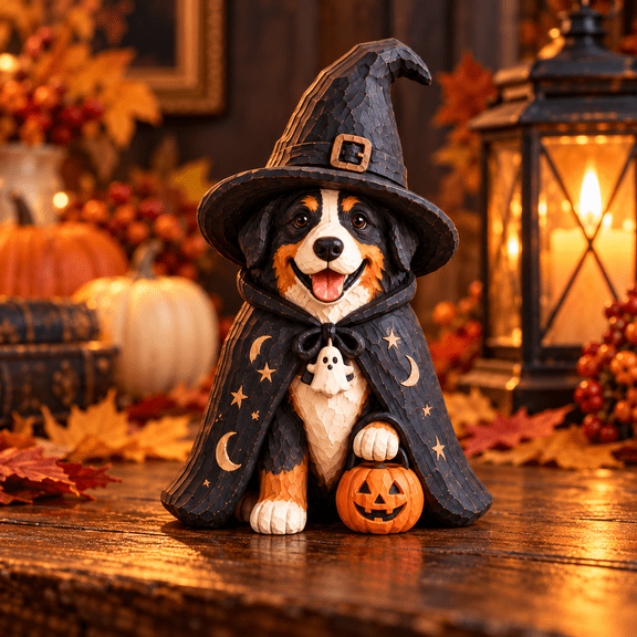 Dog Witch Pumpkin Ghost Wooden Block 3 Layer for Halloween Tabletop Decor