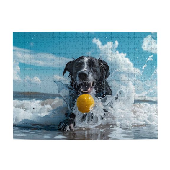 Dog With BallssS In Ocean Wave 1000-Piece Wooden Jigsaw Puzzle for Adults, Fun & Challenging Family Brain-Teaser, Perfect Home Decor & Gift