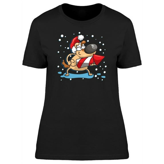 Dog With Christmas Firework T-Shirt Women -Image by Shutterstock, Female Medium