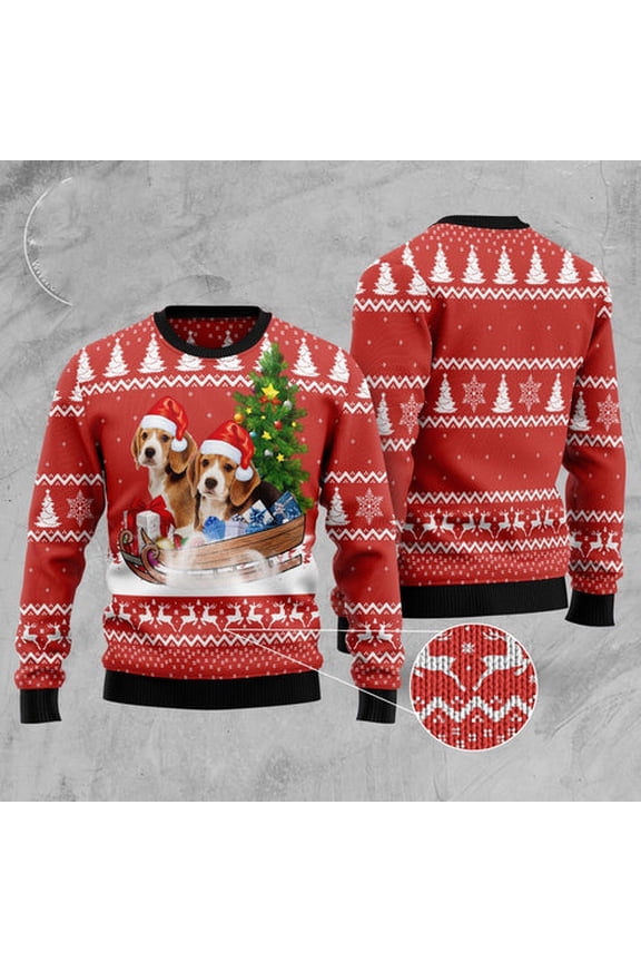 Dog Xmas Sweater, Beagle Dashing 3D Christmas Sweater, Funny Xmas Sweater