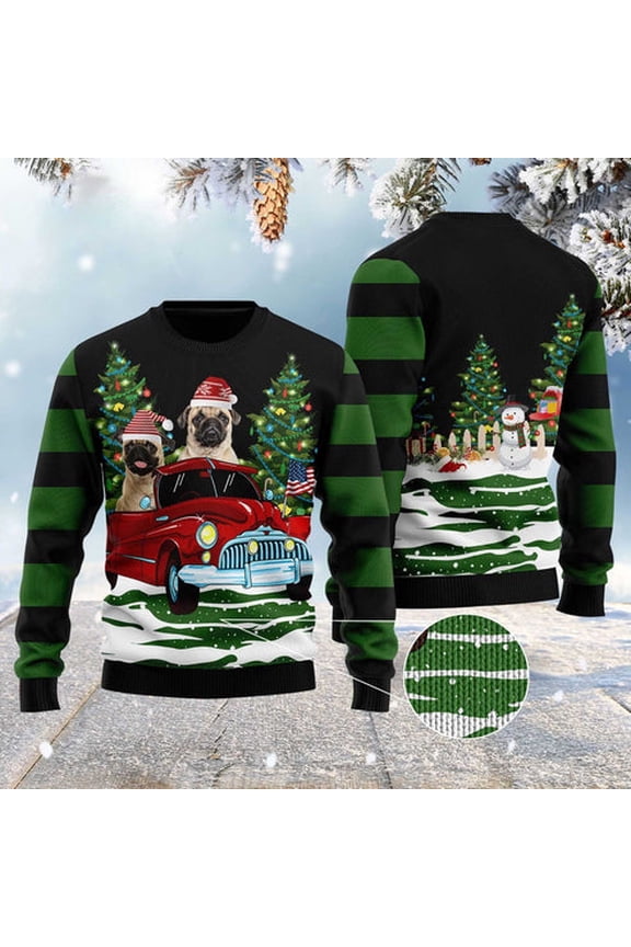Dog Xmas Sweater, Merry Christmas Pug 3D Christmas Sweater, Funny Xmas Sweater