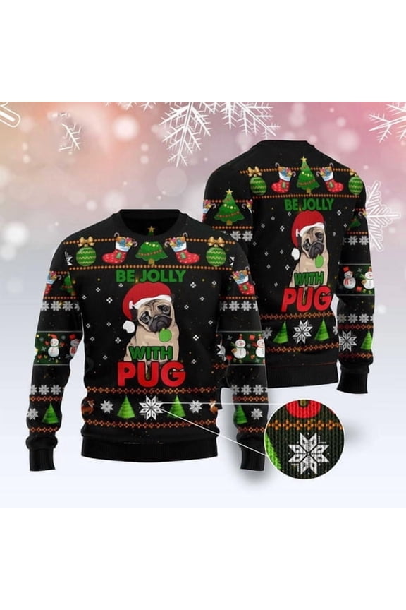 Dog Xmas Sweater, Pug Be Jolly 3D Christmas Sweater, Funny Xmas Sweater