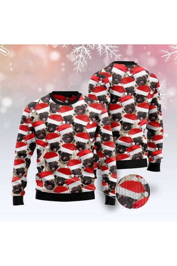 Dog Xmas Sweater, Pug Group Awesome 3D Christmas Sweater, Funny Xmas Sweater