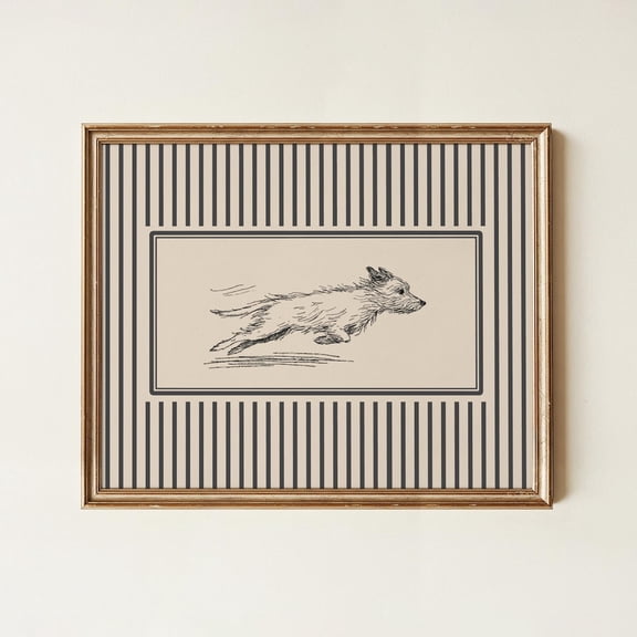 Dog Zoomies Striped Border Wall Art Print, Unframed Paper Poster 8x10in