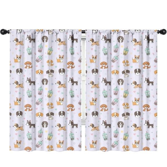 Dog and Bubble Tea Purple Pattern Insulated Teens Curtains Set Of 2, Bedroom Essentials, Toddler Room Decor 52"x84"