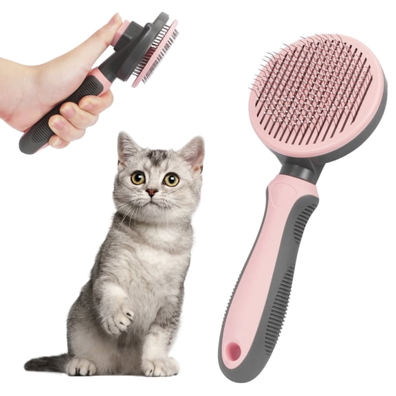 Dog and Cat Brush for Shedding, Soft Dog Grooming Tool Brush Self Cleaning Dog Grooming Brush Pet Slicker Brush for Dogs Cats Pink
