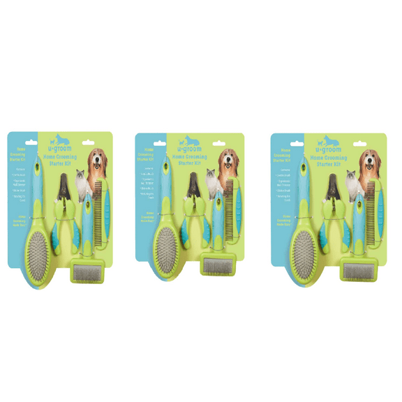 Dog and Cat Home Grooming Kit Slicker Rotating Pin Brush Comb Nail Trimmer 4 pc (3 Kits)